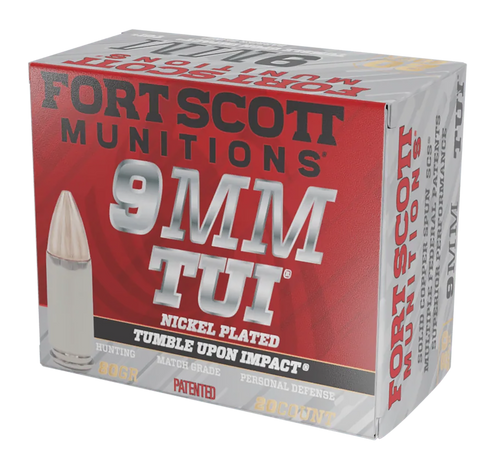 Fort Scott Munitions 9MM080SCVNIC Tumble Upon Impact (TUI)  9mmLuger 80gr Solid Copper Spun 20 Per Box/25 Case                                                                                          