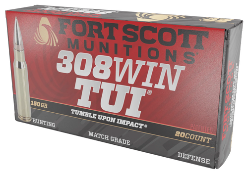 Fort Scott Munitions 308150SCV2 Tumble Upon Impact (TUI) Rifle 308Win 150gr Solid Copper Spun 20 Per Box/10 Case                                                                                        