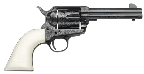 Taylors & Company 200059 1873 Cattleman Outlaw Legacy 357 Mag Caliber with 4.75" Barrel, 6rd Capacity Cylinder, Overall Blued Engraved Finish Steel & Ivory Synthetic Grip                              