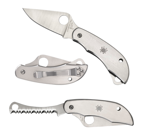 Spyderco C176P&S Clipitool  Silver Stainless Steel Folding 8Cr13MoV SS 4.57"/4.59" Long Part Serrated Blade Stainless Steel Handle Features Screwdriver/Opener                                          