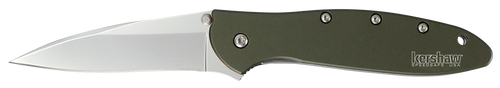 Kershaw 1660OL Leek  3" Folding Drop Point Plain Bead Blasted 14C28N Steel Blade Olive Drab Anodized Aluminum Handle Includes Pocket Clip                                                               