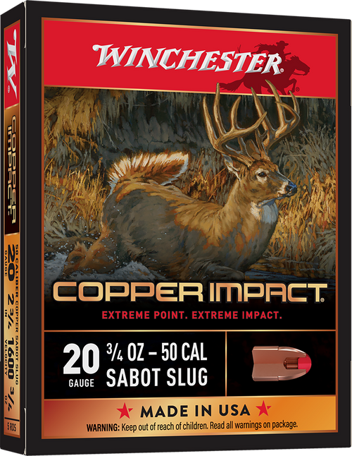 Winchester Ammo X20CLF Copper Impact  20Gauge 2.75" 3/4oz Sabot Slug Shot 5 Per Box/20 Case                                                                                                             