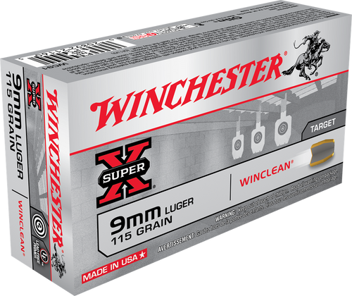 Winchester Ammo WC91 Super X  9mmLuger 115gr Winclean Brass Enclosed Base 50 Per Box/10 Case                                                                                                            