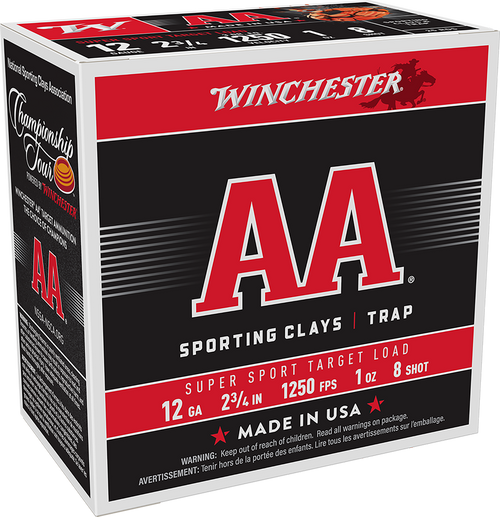 Winchester Ammo AASC12508 AA Sporting Clay 12Gauge 2.75" 1oz 8Shot 25 Per Box/10 Case                                                                                                                   