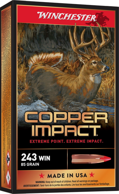 Winchester Ammo X243CLF Copper Impact  243Win 85gr Copper Extreme Point Lead Free 20 Per Box/10 Case                                                                                                     Winchester Ammo X243CLF Copper Impact  243Win 85gr Copper Extreme Point Lead Free 20 Per Box/10 Case