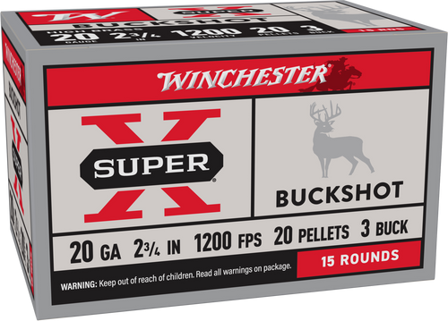 Winchester Ammo XB203 Super X  20Gauge 2.75" 20Pellets 3Buck Shot 5 Per Box/50 Case                                                                                                                     