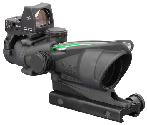 Trijicon 100552 ACOG Combo 4x 32mm Obj 36.80 ft @ 100 yds FOV Matte Black Finish Dual Illuminated Green Crosshair 223 Ballistic, RMR Type 2 3.25 MOA                                                    
