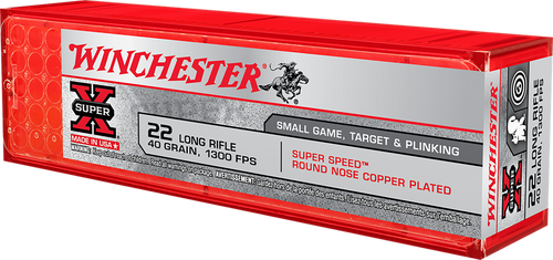Winchester Ammo X22LRSS1 Super X  22LR 40gr Super Speed Round Nose Copper Plated 100 Per Box/20 Case                                                                                                     Winchester Ammo X22LRSS1 Super X  22LR 40gr Super Speed Round Nose Copper Plated 100 Per Box/20 Case