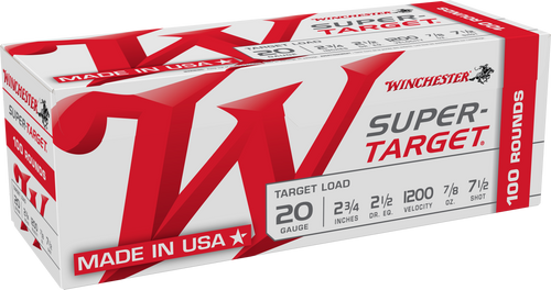 Winchester Ammo TRGT207VP Super-Target  20Gauge 2.75" 7/8oz 7.5Shot 100 Per Box/2 Case                                                                                                                  
