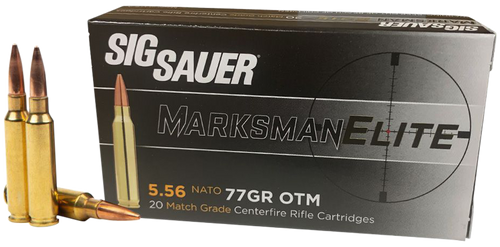 Sig Sauer E556M420 Marksman  5.56x45mm NATO 77 gr Open Tip Match 20 Per Box/ 10 Case                                                                                                                     Sig Sauer E556M420 Marksman  5.56x45mm NATO 77 gr Open Tip Match 20 Per Box/ 10 Case