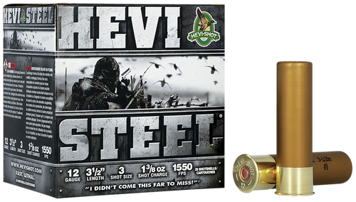 HEVI-Shot HS65003 HEVI-Steel  12Gauge 3.50" 1 3/8oz 3Shot 25 Per Box/10 Case                                                                                                                            
