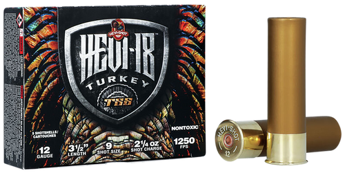 HEVI-Shot HS4509 HEVI-18 TSS Turkey 12Gauge 3.50" 2 1/4oz Tungsten 9Shot 5 Per Box/10 Case                                                                                                              