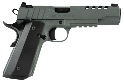 Tisas 10100512 1911 Night Stalker Full Size 45 ACP 8+1 5" Black Steel Ramped Barrel, Platinum Grey Cerakote Ported/Serrated Slide & Frame w/Picatinny Rail & Beavertail, Ambidextrous                   