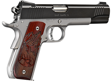 Kimber Mfg, Inc 3000233 Camp Guard  10mm Auto 8+1 5" Stainless Match Grade Barrel, Matte Black Serrated Stainless Steel Slide, Satin Silver Stainless Steel Frame w/Beavertail, Rosewood Grip           