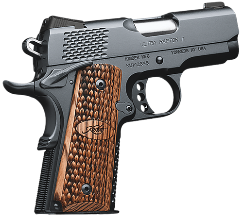 Kimber Mfg, Inc 3200150CA Raptor II Ultra *CA Compliant 45 ACP 7+1 3" Stainless Match Grade Barrel, Matte Black Serrated Steel Slide, Matte Black Aluminum Frame w/Beavertail, Zebrawood Grip           