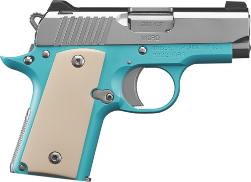 Kimber Mfg.,inc 3300210 Micro Bel Air NS 380 ACP 2.75" Ramped Barrel Stainless Steel Slide Bel Air Blue Mirror-Polished Ivory Micarta Grip                                                              