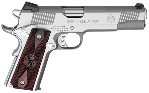 Springfield Armory PX9151LCA 1911 Loaded *CA Compliant 45 ACP 7+1 5" Stainless Match Grade Barrel, Serrated Slide & Frame w/Beavertail, Crossed Cannon Cocobolo Grip                                     Springfield Armory PX9151LCA 1911 Loaded *CA Compliant 45 ACP 7+1 5" Stainless Match Grade Barrel, Serrated Slide & Frame w/Beavertail, Crossed Cannon Cocobolo Grip