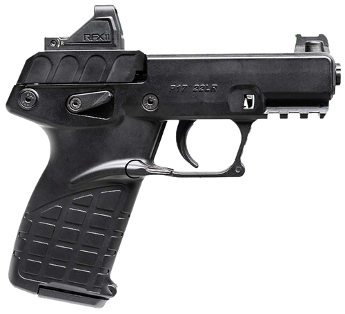 Kel-Tec P17BBLKOPTIC P17  Compact Frame 22 LR 16+1 3.80" Black Steel Barrel, Black Serrated Steel Slide, Black Polymer Frame w/Picatinny Rail, Textured Grip, Viridian RFX-11 Green Dot, Ambidextrous   