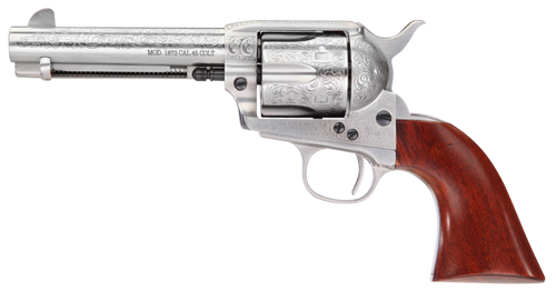 Taylors & Company 550928 1873 Cattleman 357 Mag Caliber with 4.75" Barrel, 6rd Capacity Cylinder, Overall White Floral Engraved Finish Steel & Walnut Grip                                              