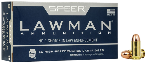 Speer 53885 Lawman Training Clean-Fire 45ACP 230gr Total Metal Jacket Round Nose 50 Per Box/20 Case                                                                                                     
