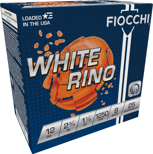 Fiocchi 12WRNO8 Exacta Target White Rino Target 12Gauge 2.75" 1 1/8oz 8Shot 25 Per Box/10 Case                                                                                                          