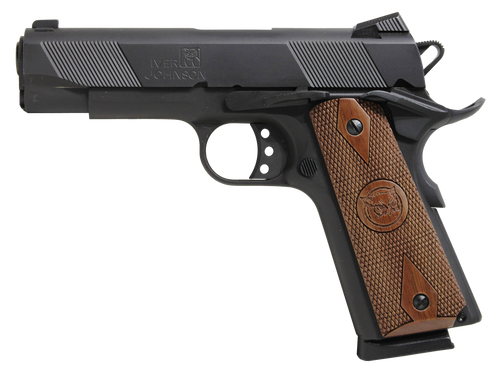 Iver Johnson Arms HAWK Hawk Commander 45 ACP 8+1 4.25" Black Steel Barrel, Matte Black Serrated Steel Slide & Frame w/Beavertail. Checkered Double Diamond Walnut Grip                                  