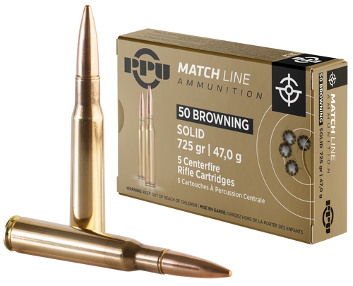 PPU PPM50 Match  50BMG 725gr Full Metal Jacket Solid 5 Per Box/20 Case                                                                                                                                  