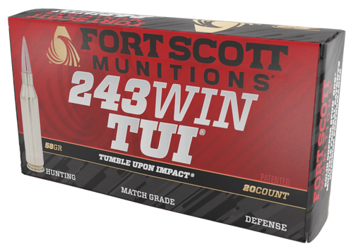 Fort Scott Munitions 243058SCV Tumble Upon Impact (TUI) Rifle 243Win 58gr Solid Copper Spun 20 Per Box/10 Case                                                                                          