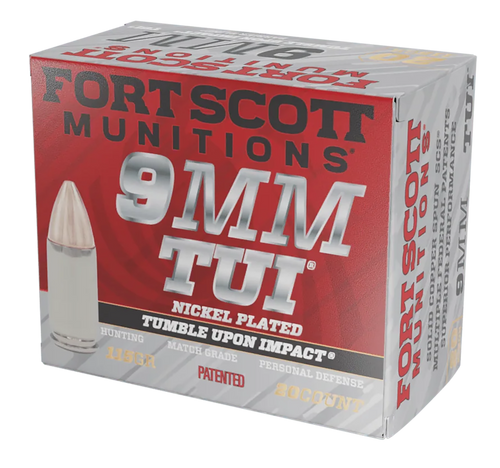 Fort Scott Munitions 9MM115SCVNIC Tumble Upon Impact (TUI)  9mmLuger 115gr Solid Copper Spun 20 Per Box/25 Case                                                                                         