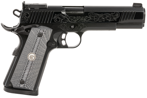 EAA GIRSAN 390098 MC1911 S Lux Full Size 45 ACP 8+,1 5" Black Steel Barrel, Black Chrome w/Engraving Serrated Slide, Black Chrome Engraved Steel Frame w/Beavertail, G10 Grips Ambidextrous             