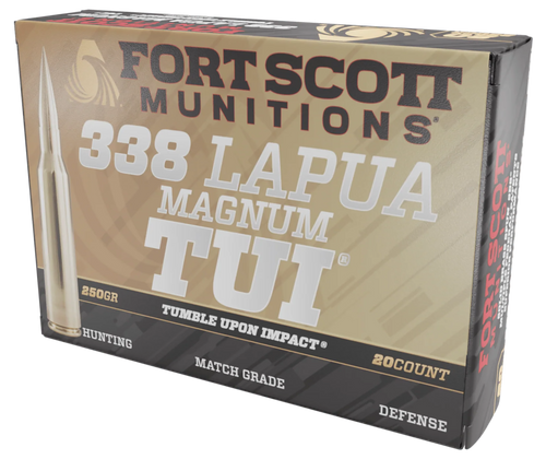 Fort Scott Munitions 338250SBV1 Tumble Upon Impact (TUI) Rifle 338LapuaMag 250gr Solid Copper Spun 20 Per Box/5 Case                                                                                    