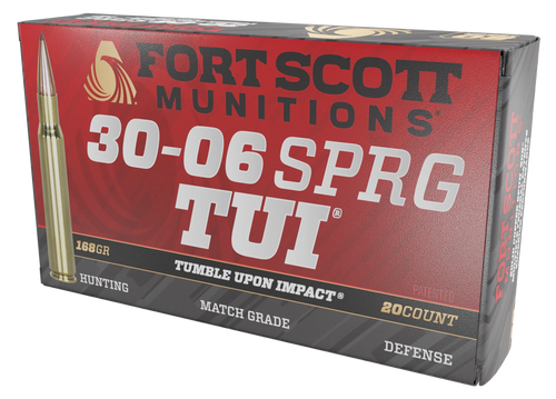 Fort Scott Munitions 3006168SCV Tumble Upon Impact (TUI) Rifle 30-06Springfield 168gr Solid Copper Spun 20 Per Box/10 Case                                                                              