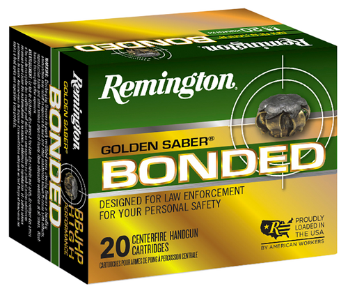 Remington Ammunition R21368 Golden Saber Bonded  10mmAuto 180gr Bonded Brass Jacketed Hollow Point 20 Per Box/25 Case                                                                                   