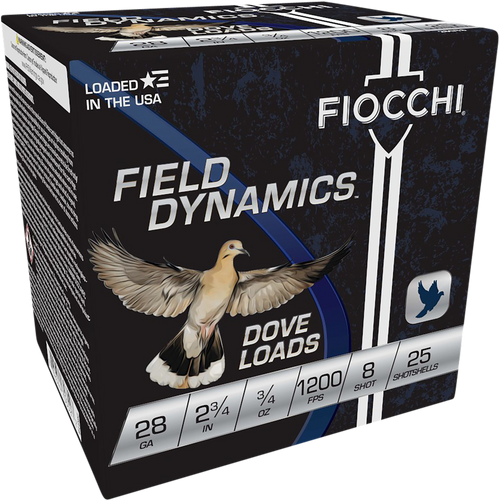 Fiocchi 28GT8 Field Dynamics Dove & Quail 28Gauge 2.75" 3/4oz 8Shot 25 Per Box/10 Case                                                                                                                  