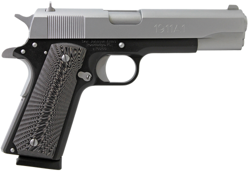 Iver Johnson Arms 1911A1TT 1911 A1  Full Size Frame 45 ACP 8+1 5" Stainless Steel Barrel, Silver Cerakote Serrated Stainless Steel Slide, Black Steel Frame w/Beavertail, Black/Gray G10 Grip           