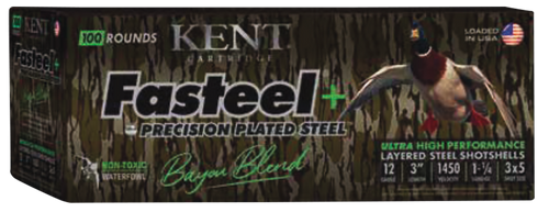 Kent Cartridge CC123FSP363X5 Fasteel + Precision Steel Sports South Exclusive 12 Gauge 3" 1 1/4 oz 3x5 Shot 100 Per Box/2 Cs                                                                            