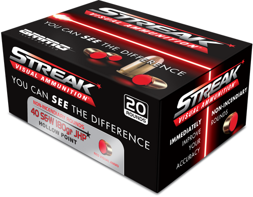 Ammo Inc 40180JHPSTRKRED Streak Visual (RED)  40S&W 180gr Jacketed Hollow Point 20 Per Box/10 Case                                                                                                      