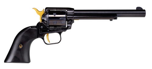 Heritage Mfg RR22B6-GLD Rough Rider  22 LR 6 Shot 6.50" Black Oxide Alloy Steel Barrel, Black w/Gold Accents Steel Frame, Black Oxide Cylinder, Black Laminate Wood Grip, Manual Safety, Exposed Hammer 