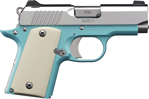Kimber Mfg.,inc 3700647 Micro 9 Bel Air NS 9mm 6+1 3.15" Stainless Steel Slide Bel Air Blue Mirror-Polished Ivory G-10 Grip                                                                             