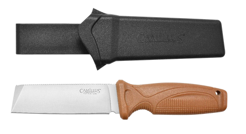 Camillus 19627 Swedge  4.30" Fixed Plain Silver 420 Steel Titanium Bonded Blade, Textured Tan ABS Handle, Includes Sheath                                                                               