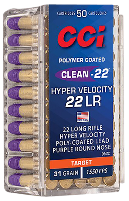 CCI 954CC Clean-22 Hyper Velocity 22LR 31gr LN Purple 50 Per Box/100 Case                                                                                                                                CCI 954CC Clean-22 Hyper Velocity 22LR 31gr LN Purple 50 Per Box/100 Case