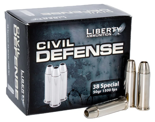 Liberty Ammunition LACD38025 Civil Defense  38Special 50gr Lead Free Fragmenting Hollow Point 20 Per Box/50 Case                                                                                        