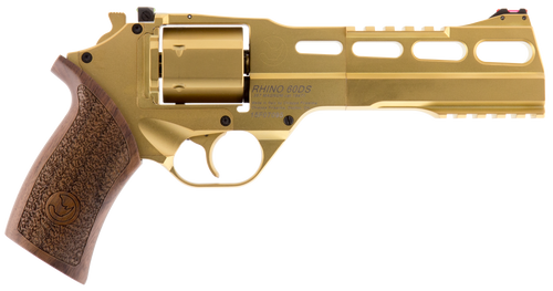 Chiappa Firearms 340225 Rhino 60DS Medium Frame 357 Mag 6 Shot, 6" Gold Plated PVD Steel Vent Rib Barrel & Cylinder, Gold Plated PVD Aluminum Frame,  Walnut Grip, Concealed Hammer                     