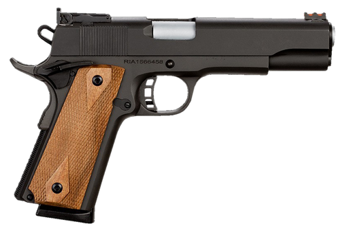 Rock Island 51434 Pro Ultra Match *CA Compliant 45 ACP Caliber with 5" Barrel, 8+1 Capacity, Overall Black Parkerized Finish Steel, Beavertail Frame, Serrated Slide & Checkered Wood Grip              