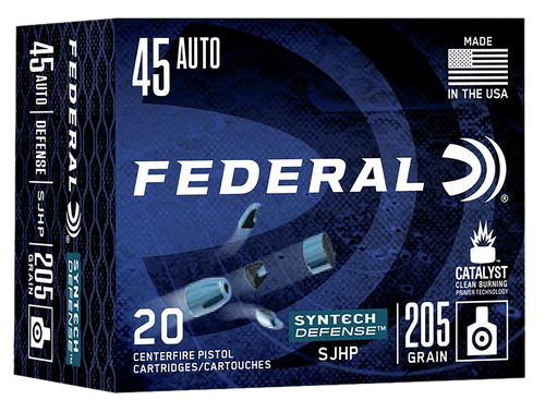 Federal S45SJT1 Syntech Defense 45ACP 205gr Segmented Jacketed Hollow Point 20 Per Box/10 Case                                                                                                           Federal S45SJT1 Syntech Defense 45ACP 205gr Segmented Jacketed Hollow Point 20 Per Box/10 Case
