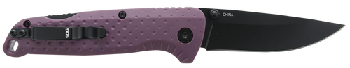 S.O.G SOG13110443 Adventure LB 3.50" Folding Drop Point Plain Black TiNi 5Cr15MoV Blade, Dark Purple Textured GRN Handle                                                                                