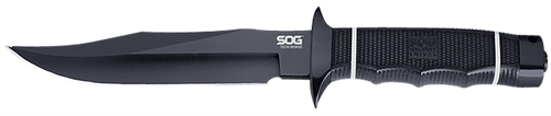 S.O.G SOGS10BK Tech Bowie  6.40" Fixed Plain Clip Point Black Hardcased TiNi AUS8 SS Blade/ Black w/ White "SOG" Logo Kraton Handle                                                                     