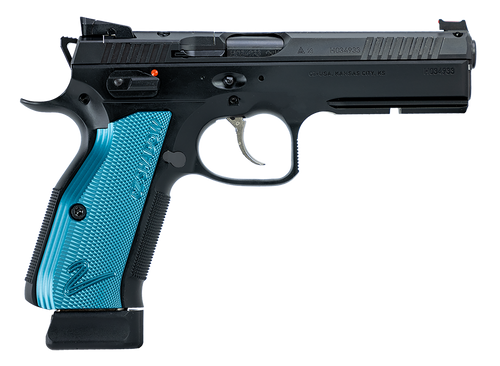 CZ-USA 91251 Shadow 2 Optics-Ready 9mm Luger 4.89" 19+1 Overall Black Finish with Inside Railed Steel with Optic Cut Slide, Blue Aluminum Grip, Non-Tilted Barrel & Picatinny Rail                      
