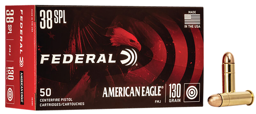 Federal AE38K American Eagle Handgun 38Special 130gr Full Metal Jacket 50 Per Box/20 Case                                                                                                               