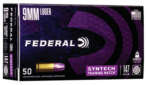 Federal AE9SJ3 Syntech Training Match 9mmLuger 147gr Total Syntech Jacket Flat Nose 50 Per Box/10 Case                                                                                                   Federal AE9SJ3 Syntech Training Match 9mmLuger 147gr Total Syntech Jacket Flat Nose 50 Per Box/10 Case